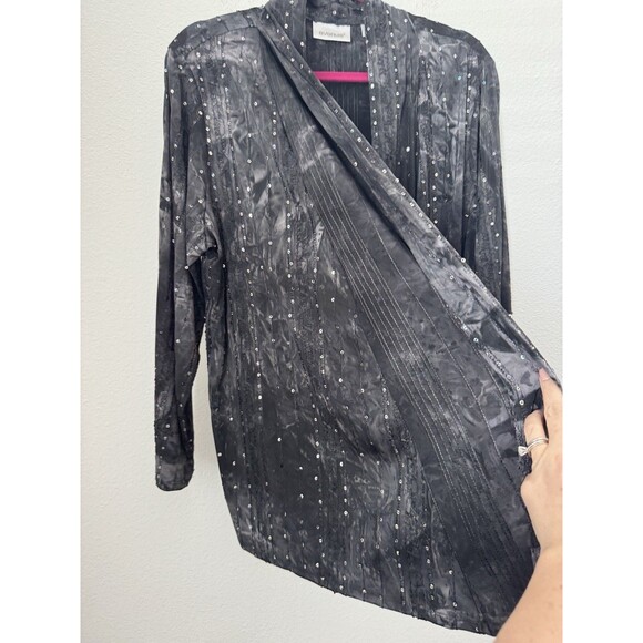 Avenue Women's Black Sequin Open Front Cardigan Blouse Duster Slinky 18/20 - Picture 4 of 11